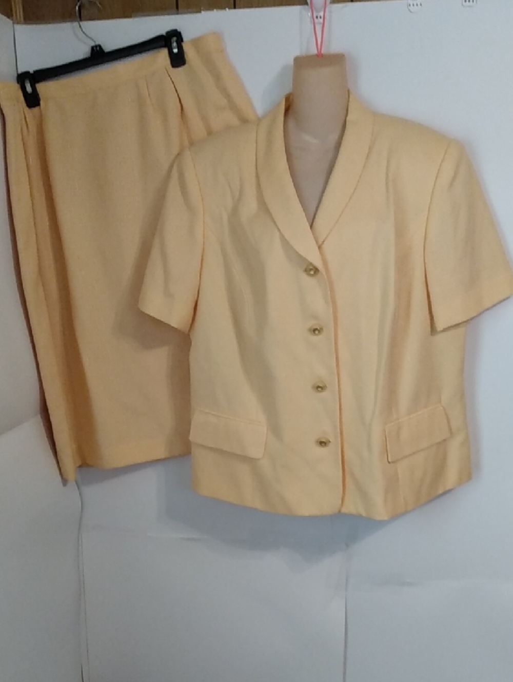 Plus Pale Yellow Linen Feel Short Sleeve Lightweight Blazer Suit Skirt Lesuit